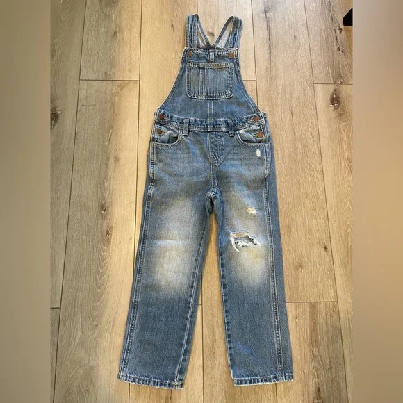 Old Navy Kids Distressed Denim Bib Overalls Size‎ Small 6-7