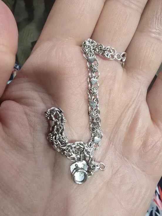 Vintage Sterling Silver Hearts/Cannetile Filigree Bracelet