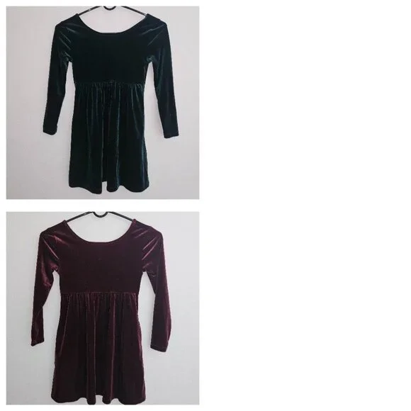 2 Old Navy Velvet Dress Lot Red Green Girls Small 6-7 Christmas Holiday