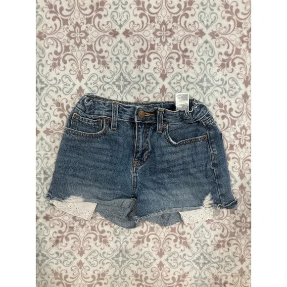Old Navy Girls High Rise Denim Shorts Medium Wash Eyelet Lace Trim Size 10