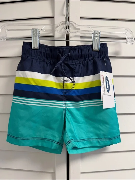 Old Navy Toddler Boys Colorful Striped Lined Swim Trunks NWT 18-24M UPF50