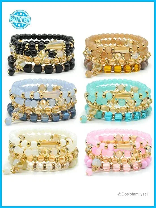 6 Sets Stackable Stretch Beaded Bracelets Bohemian Jewelry Set