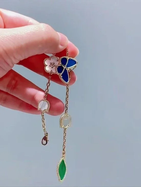 Luxury Gold Butterfly & Floral Bracelet - Blue, White, Green