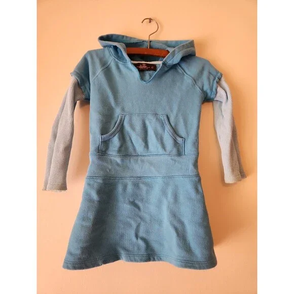 Vintage Y2K Old Navy Size 4T Hooded Long Sleeve Cotton Dress Baby Blue w/ Pocket