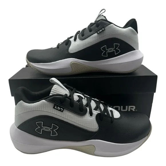 Under Armour‎ Lockdown 7 Basketball Shoes Men's Size 9 Black White Sneakers
