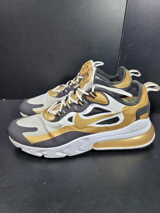 Nike Air Max 270 React Metallic Gold White Black Men's Size 11.5 CW7298-100