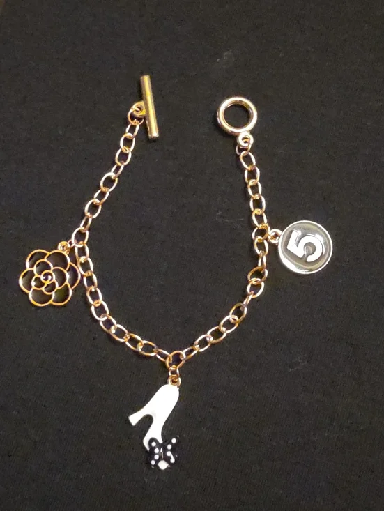 Gold-Tone Charm Bracelet with Floral, Heel & '5' Charms