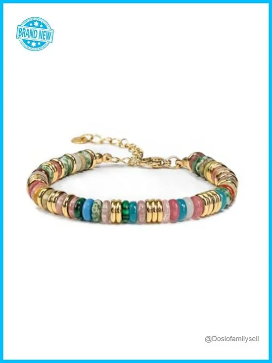 18K Gold Plated Stack Bangle Beaded Stone Bracelet Set