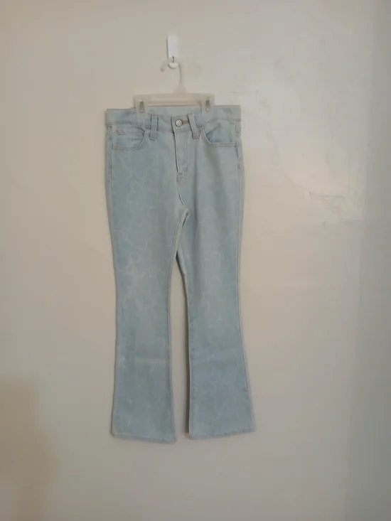 Old Navy Light Wash Blue Denim Floral-Print Youth Flare Jeans 12