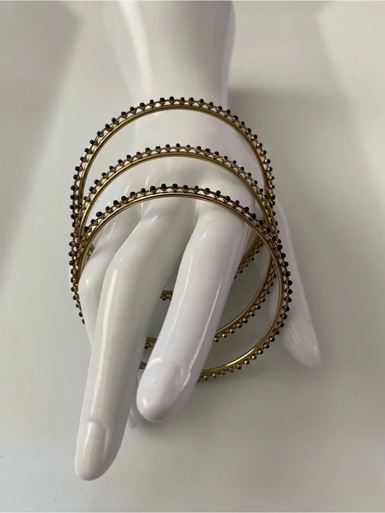 Gold and Black Beaded Bangle Set - Women Jewelry