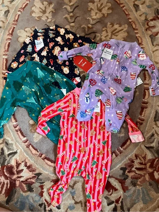NWT Old Navy Baby Footed Pajamas Newborn Christmas Disney set