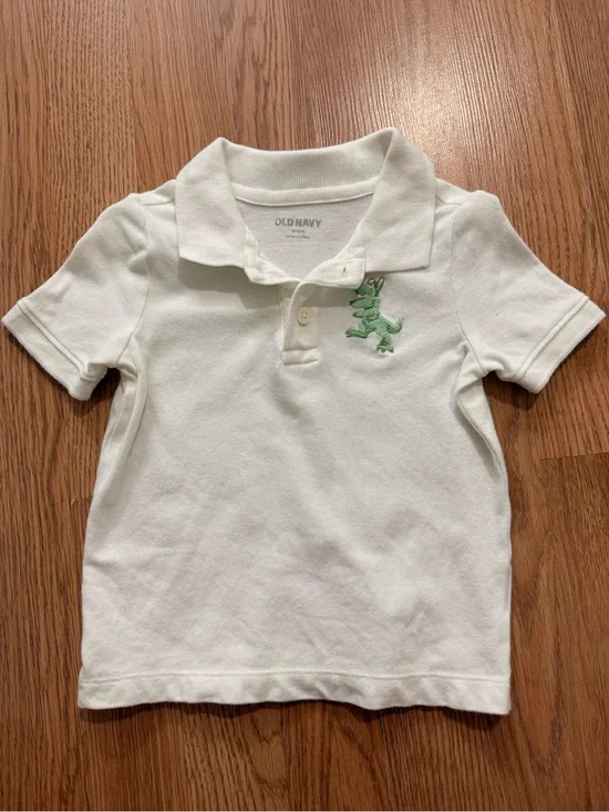 Old Navy White Polo with Green Dinosaur Patch - Kids
