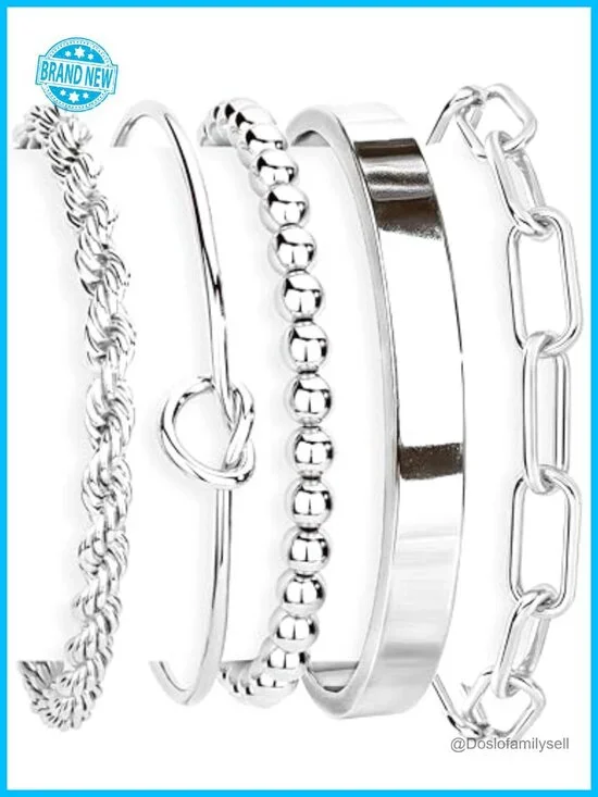 14K Gold Plated Sterling Silver Bracelet Set for Women Non Tarnish Waterproof
