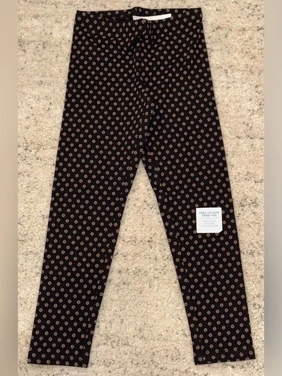 NWT Old Navy Girls Full Length Leggings Black Pink Floral Print S 6-7 stretch