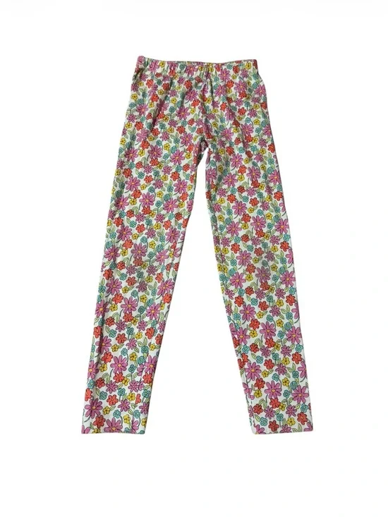 Old Navy White Floral Stretch Leggings with Pink, Red & Yellow Flowers