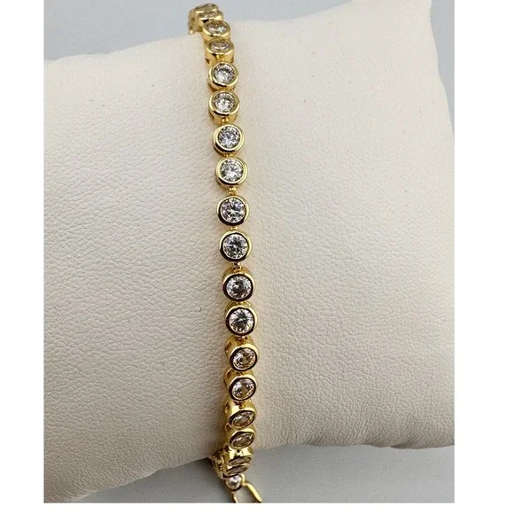 Gold Tone Cubic Zirconia Tennis‎ Bracelet Round Clear Stones