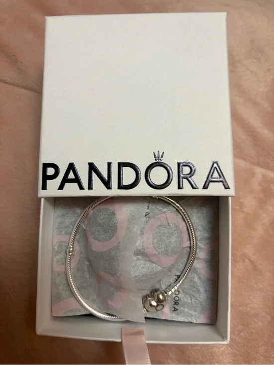 Pandora Silver Snake Chain Bracelet with Heart Clasp