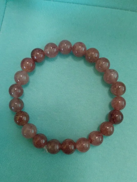 Strawberry Quartz Beaded Stretch Bracelet Natural Stone