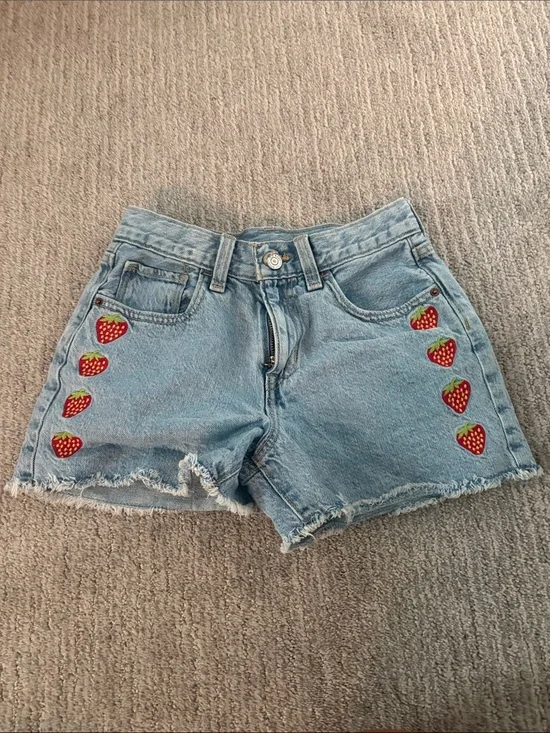 Old Navy Light Blue Denim Shorts with Strawberry Patches