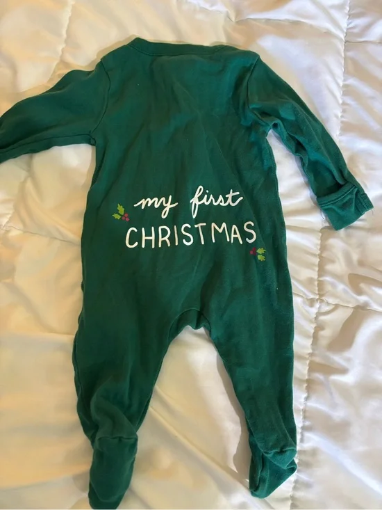 Old Navy Green 'My First Christmas' Footed One-Piece
