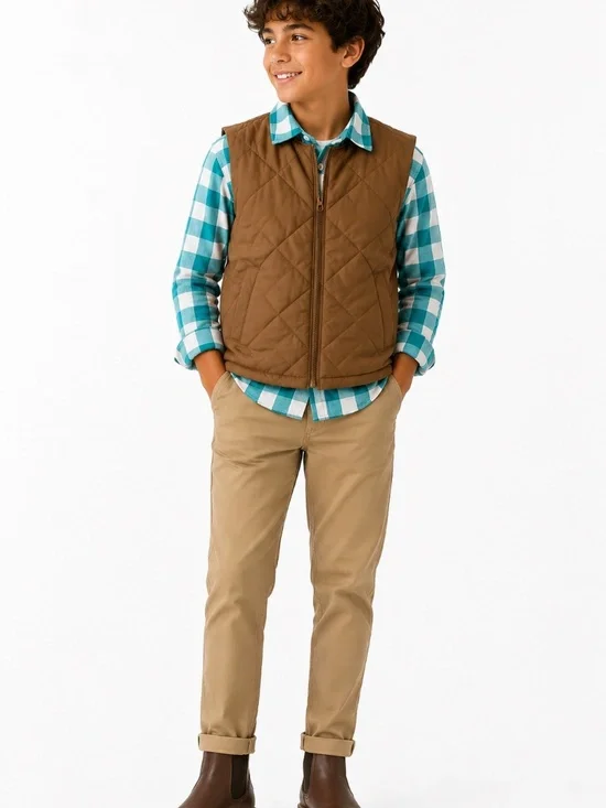 Old Navy Kids Quilted Puffer Vest Brown NWT Size L 10-12 Zip Front