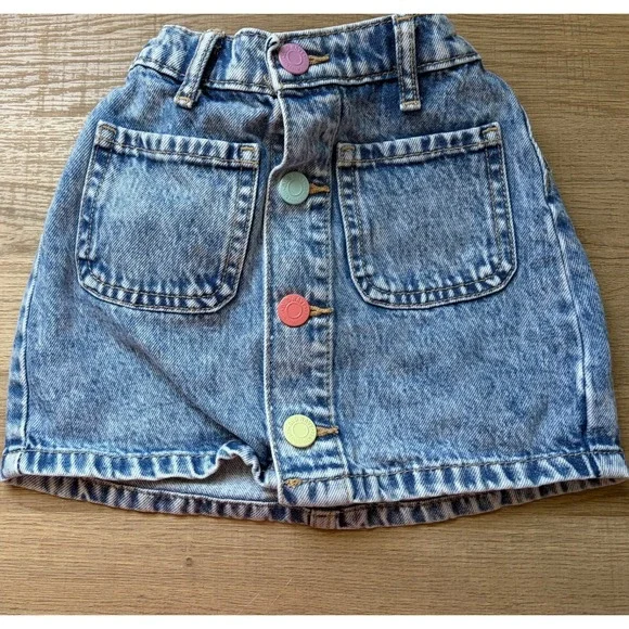 Old Navy Girl 3T Light Wash Denim Mini Skirt Multi Color Button Front Adjustable