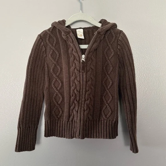 Vintage Old Navy Brown Cable Knit Zip Sweater Jacket 5T Cotton Wool Blend