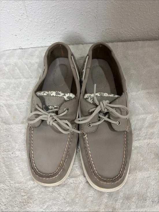 Sperry Top-Sider Women’s 8.5M Gray Leather Floral Boat Shoes Comfort Loafers
