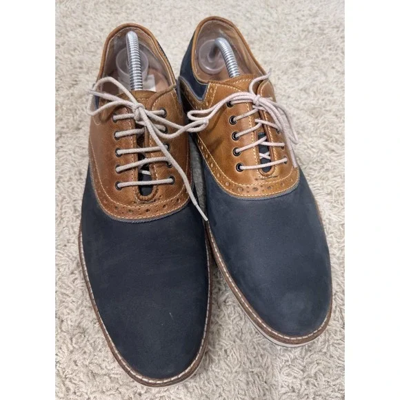 Johnston & Murphy Blue Suede And Tan Leather Saddle Shoes Mens 10M Preppy Career