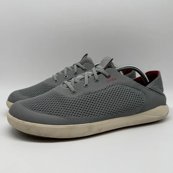 OluKai Moku Pae Sneakers Mens 11 Gray Mesh Boat Shoes 10472-25RX Fog Mustang