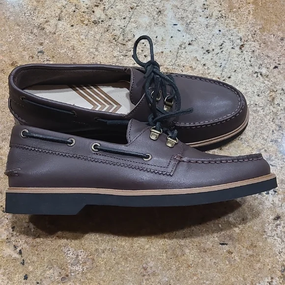 Sperry Brown Black Authentic 2-eye Leather Boat Shoes With Moccasin Stitching