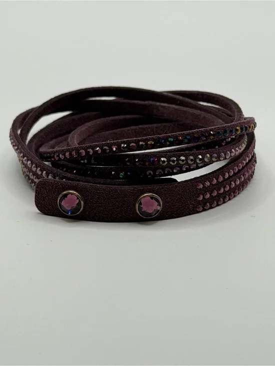 Plum Vegan Suede Wrap Star Bracelet with Pink Crystal Accents