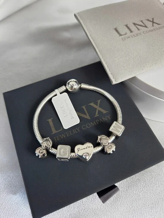 Linx Snake Chain Bracelet With Personalized Grandma Themed Charms