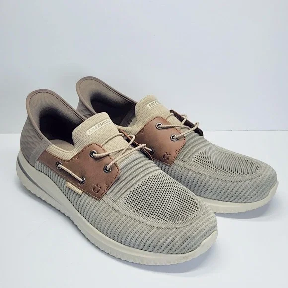 Skechers Slip-Ins Shoes Mens Size 14 Beige Knit Boat Comfort Casual 210606W