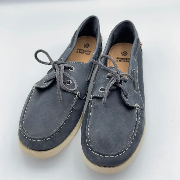 Johnston‎ & Murphy Mens Navy Blue Zeke Leather Boat Shoes Moc Toe Loafers 6M