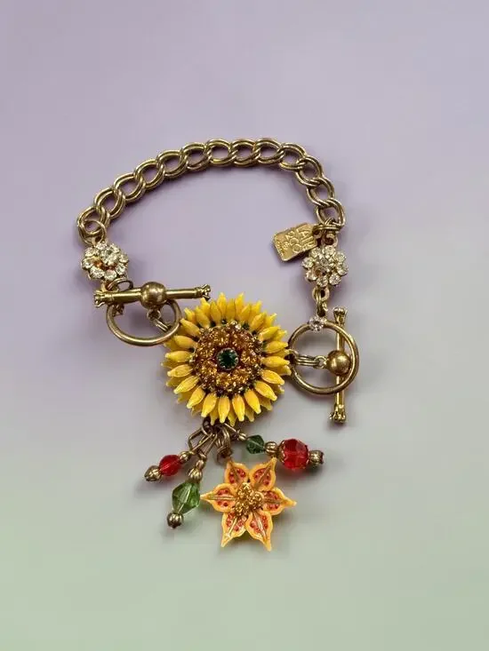 Vintage Lunch at the Ritz LATR2GO Sunflower Charm Bracelet Maximalist 8