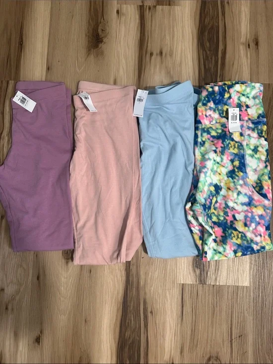 Kids' Solid & Floral Active Leggings Set - Purple, Pink, Light Blue, Multicolor
