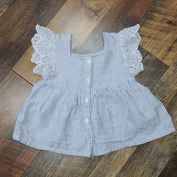 Old Navy Blue and White Pinstripe Button-front Top, Size 12-18 Months