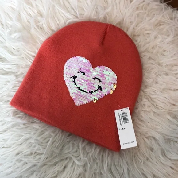 Old Navy l Sequin Coral Heart Winter Hat