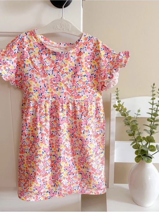 Old Navy Pink Floral Short Sleeve Dress for Girls