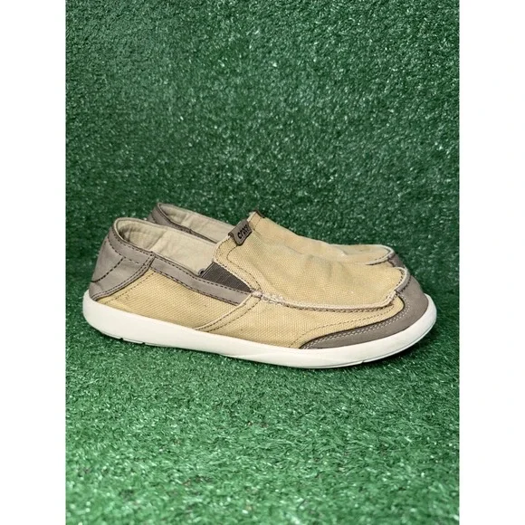 CROCS Mens Size 10 Walu Brown Canvas Slip-On Boat Shoes Comfort Loafers Sneakers