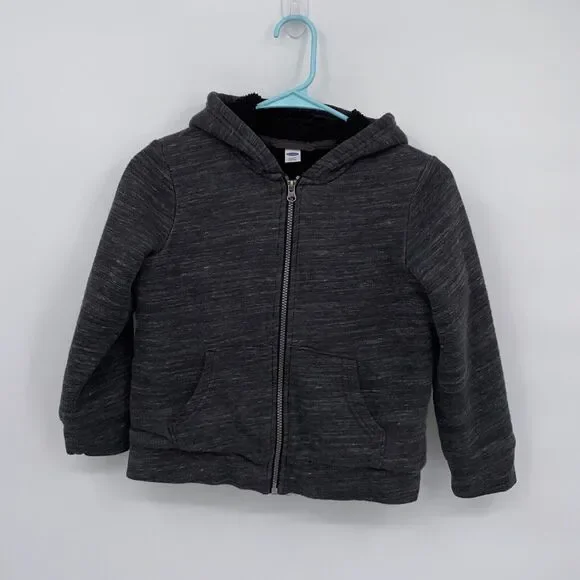 Old Navy Kids Hooded Full Zip Fleece Lined Sweatshirt Gray Small 6-7
