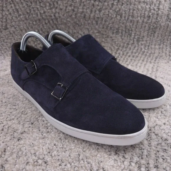 To Boot New York Sneakers Men Size 8.5 Suede Double Monk Strap Navy Blue Buckle