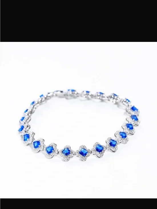 Women's Blue Crystal Halo Tennis Bracelet - Silver Tone
