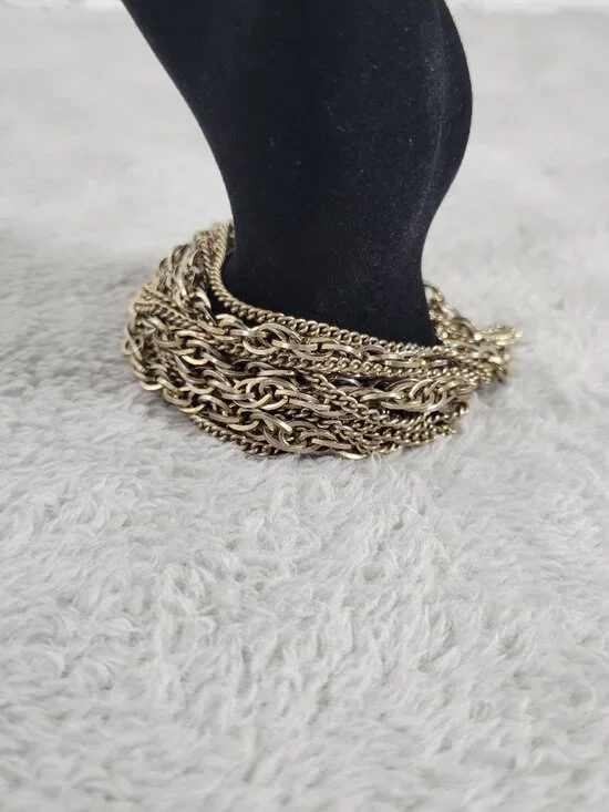 Vintage Kramer Gold Tone Multi Strand Statement Chain Link Bracelet Boho B4E