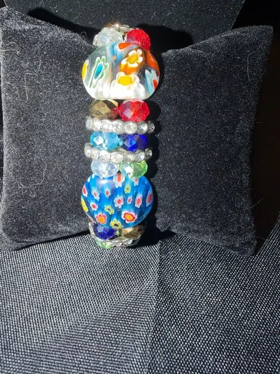 Millefiori glass beads stretch bracelet a traditional floral glasswork technique