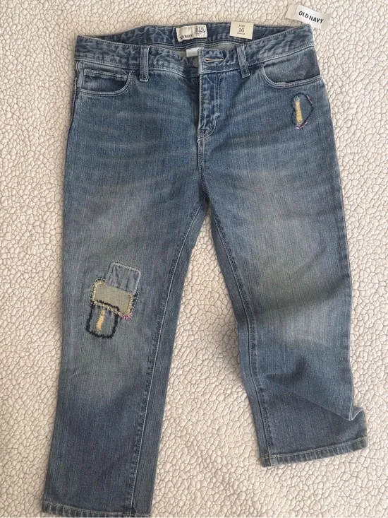 Old Navy Kids Medium Wash Capri Jeans with Colorful Patch Details