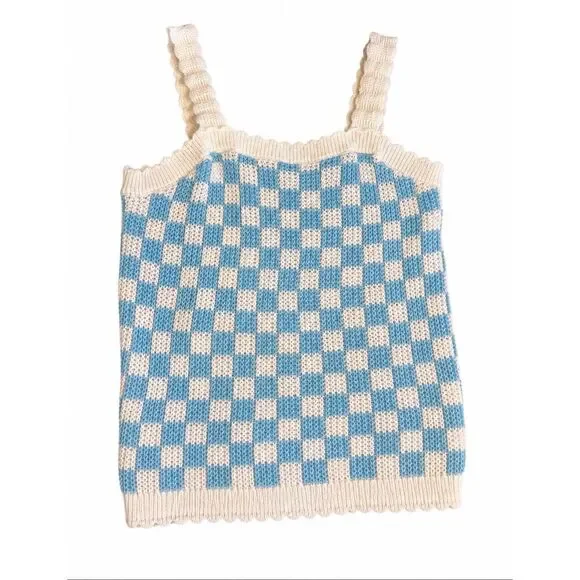 Old Navy Blue White Checkered Knit Tank Top Girls 14/16 Y2K