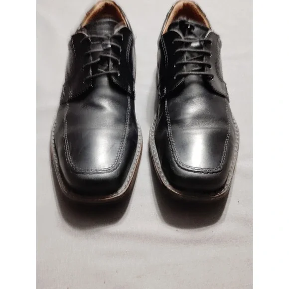 ECCO Shoes Men 40 Seattle Arch Support Bicycle Toe Oxford Black Leather Lace Up*