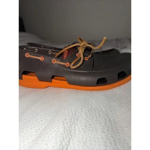 Crocs Mens Beach Line Slip On Boat Shoes Vented Brown/orange US 13
